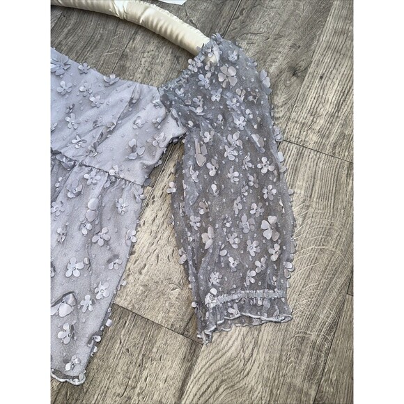 Charmed Hearts Floral Embroidered Sheer Puff Sleeve Top Sku5 - Picture 3 of 5